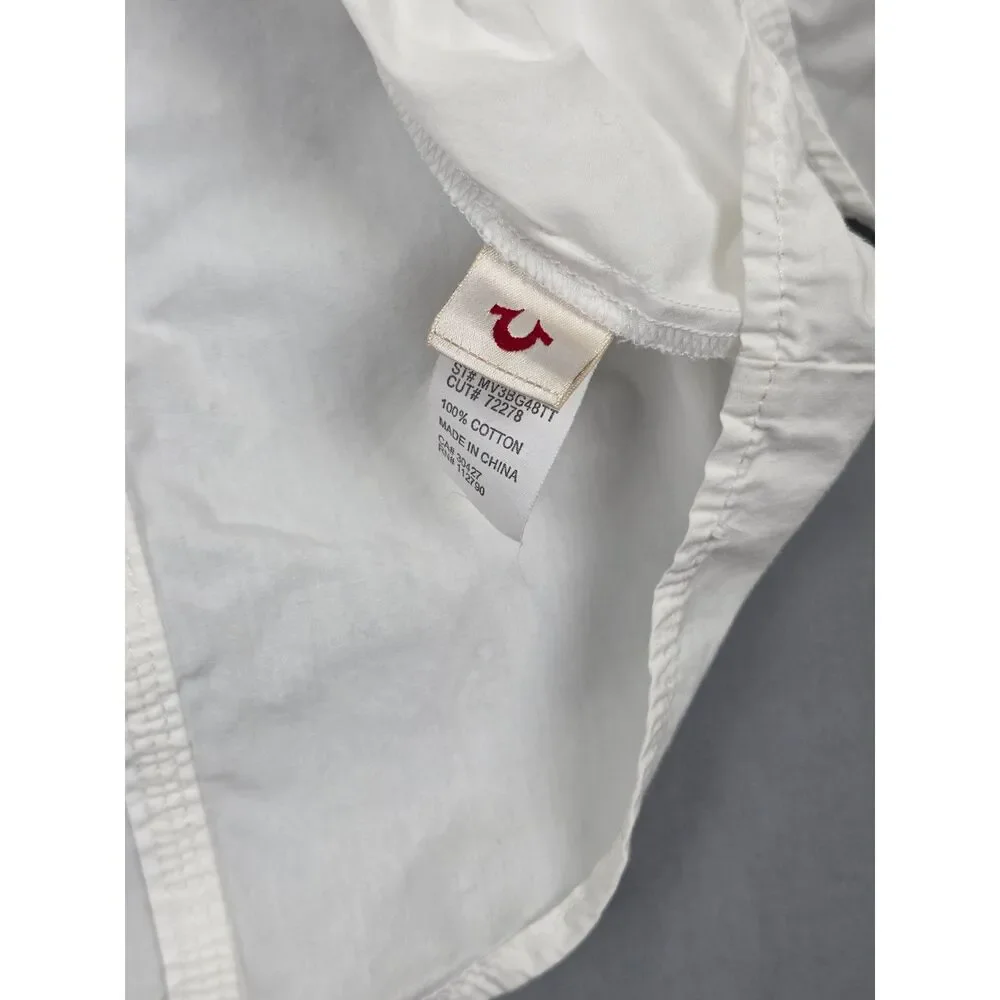 True Religion Western Shirt White Pearl Snap XXXL Cowboy